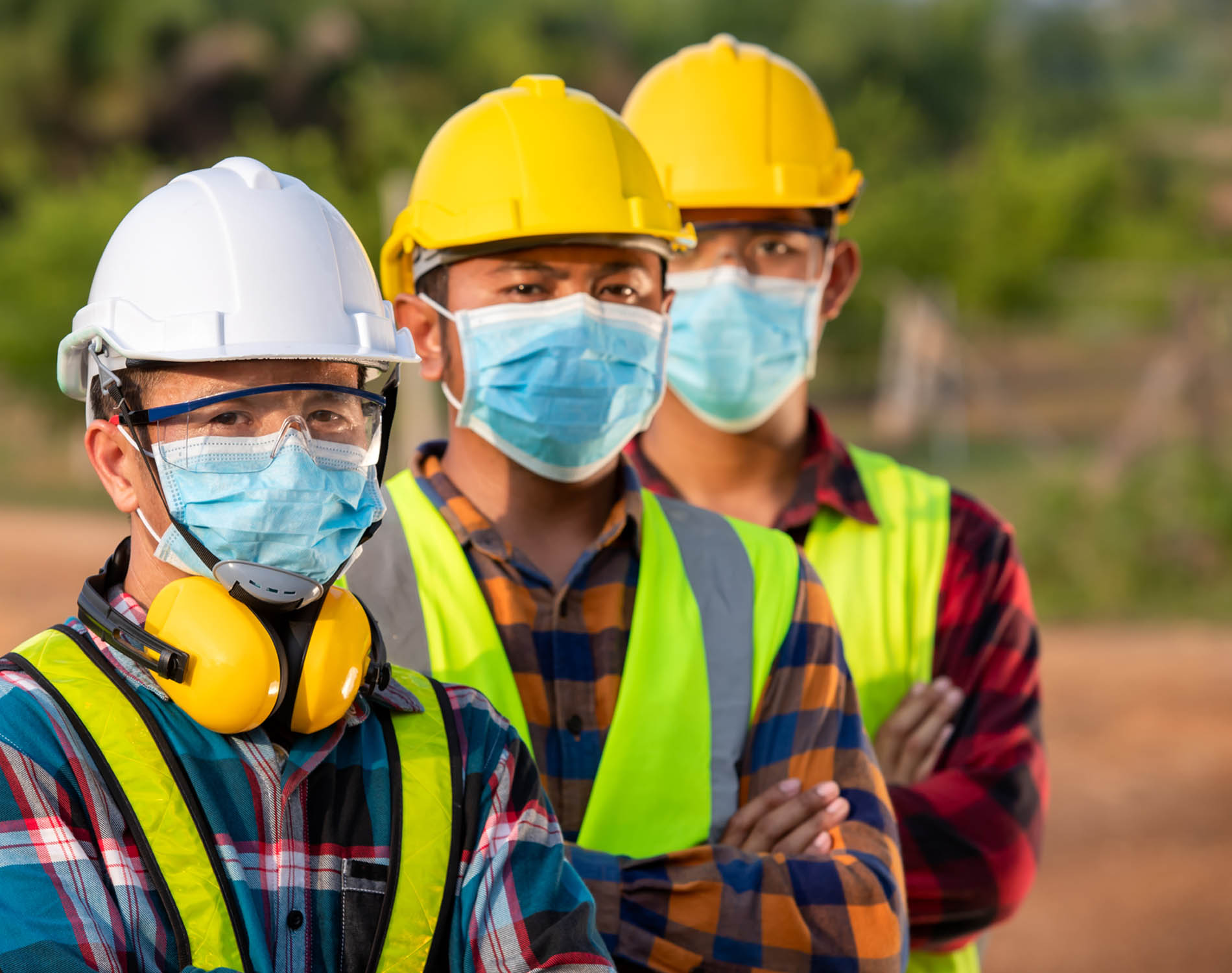 Workers wearing masks